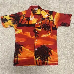 Nui Nalu Vintage Red Hawaiian Shirt Kids Size 8 Button Down Palm Tree Beach USA